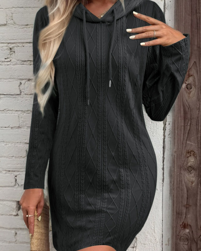 Drawstring Hooded Sweater Dress Black