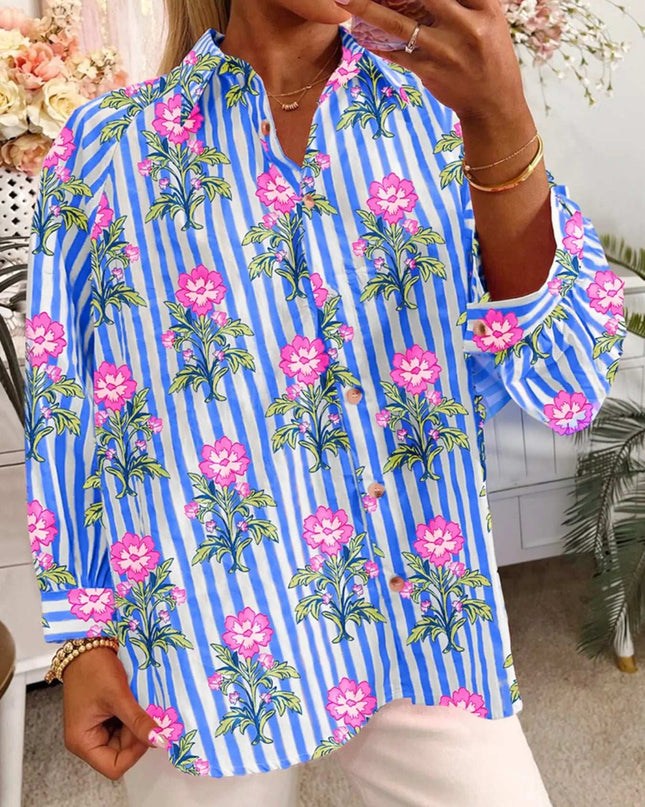Floral Striped Button-Down Shirt