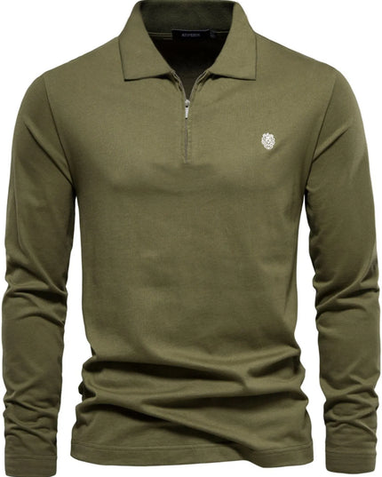 Men's Zip Collar Long Sleeve Polo Moss