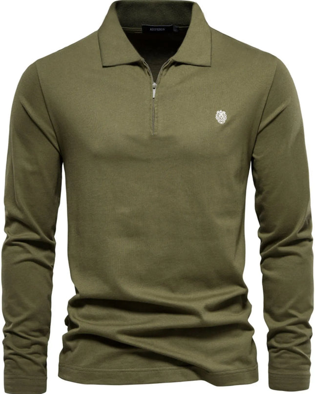 Men's Zip Collar Long Sleeve Polo Moss