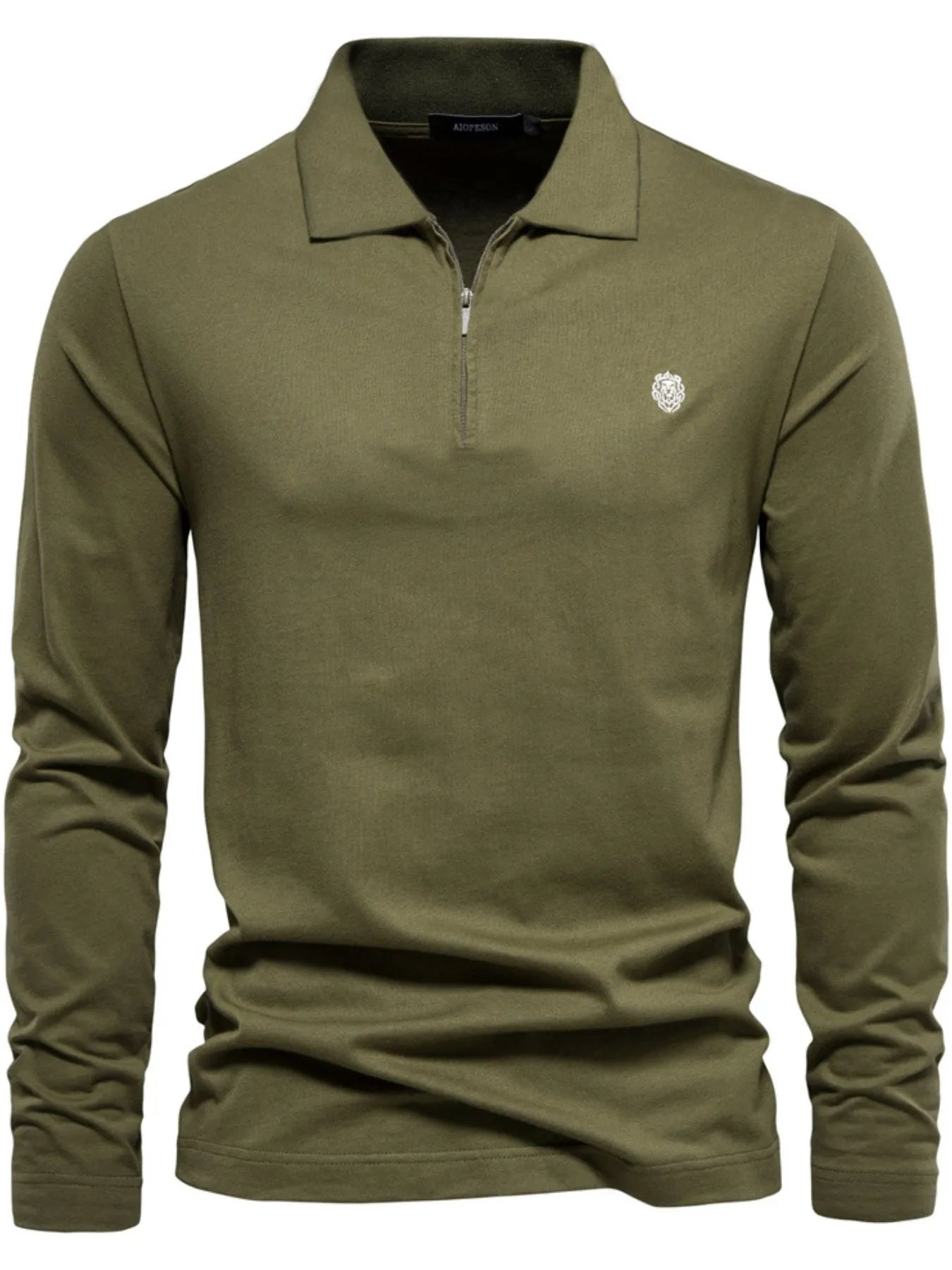 Men's Zip Collar Long Sleeve Polo Moss