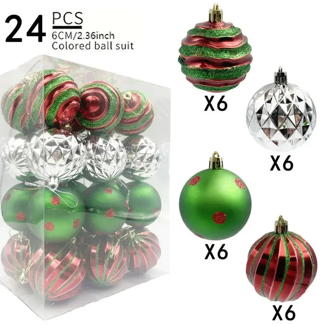 2 Sets 6cm 24 Christmas Balls Assorted Colorful Painted Set Christmas Tree Christmas Decoration Christmas Balls Red Green Silver