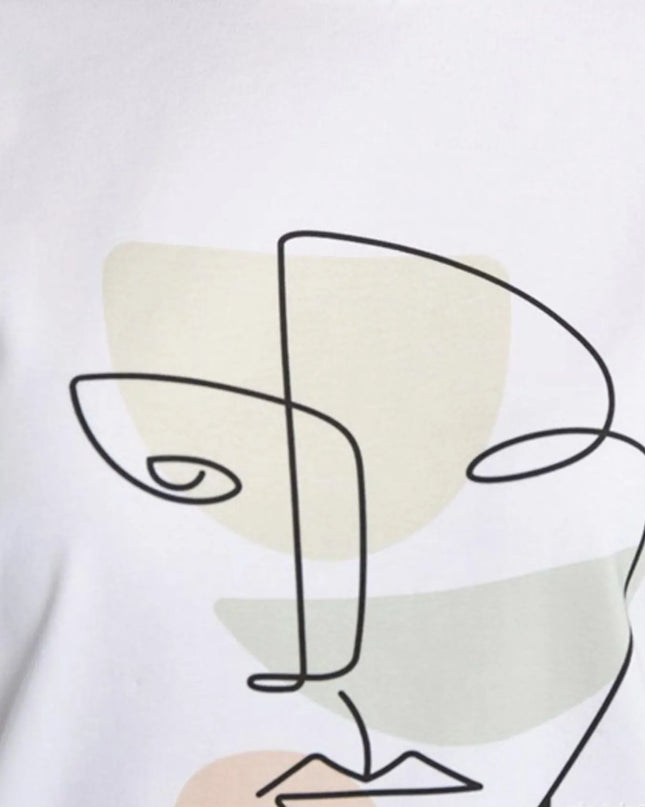 Abstract Face Graphic Casual Round Neck T-Shirt