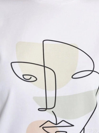 Abstract Face Graphic Casual Round Neck T-Shirt