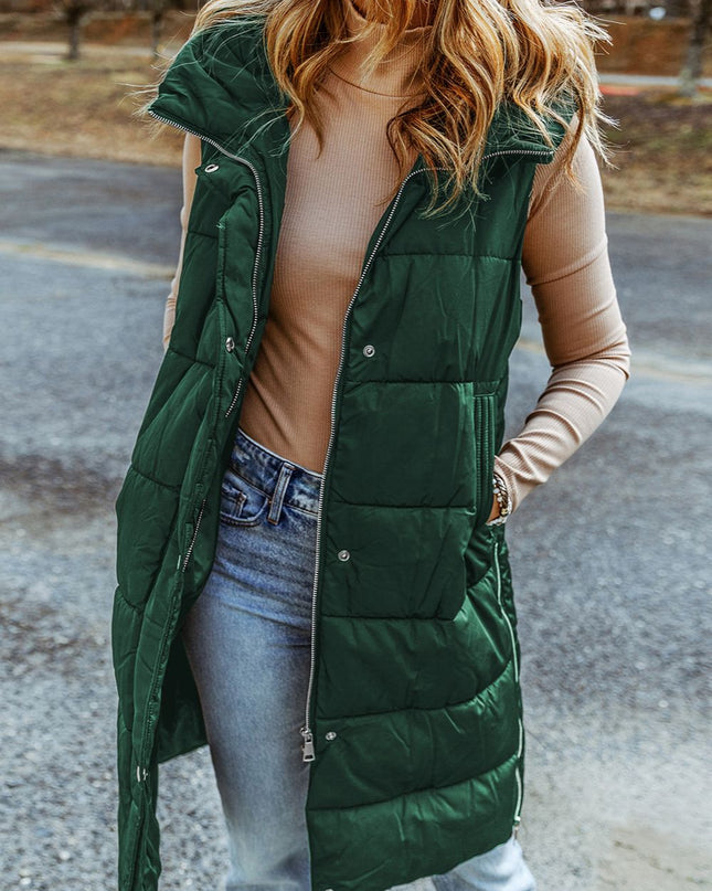 Longline Hooded Sleeveless Puffer Vest