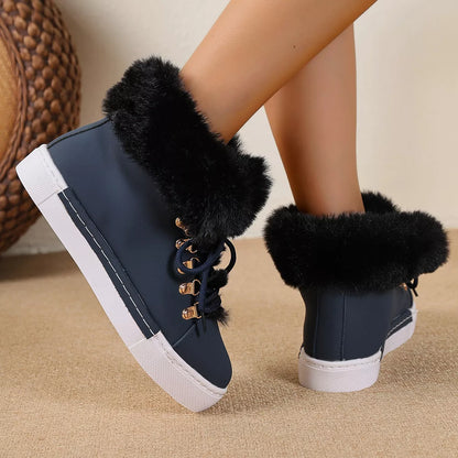 Round Toe Platform Boots Dark Blue