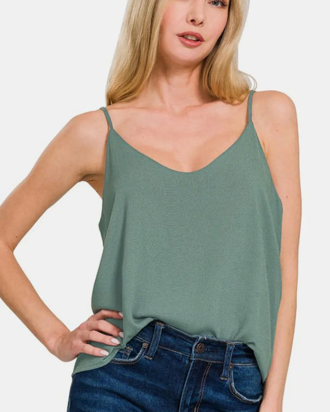 Zenana Two Layered Spaghetti Strap Cami Ash Jade