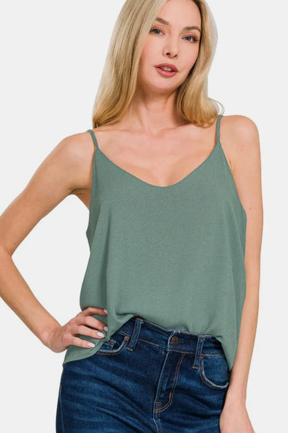 Zenana Two Layered Spaghetti Strap Cami Ash Jade