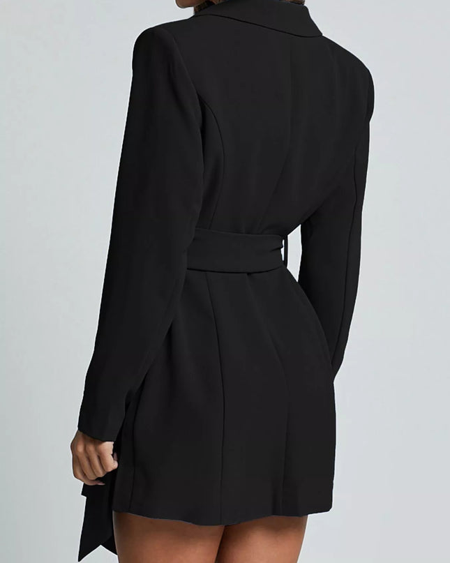 Lapel Collar Tie Waist Blazer