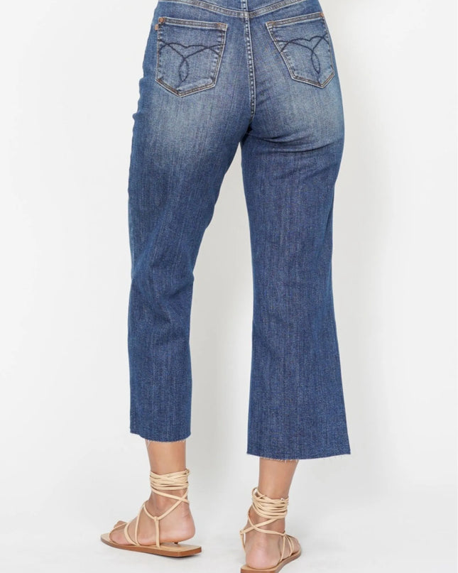Judy Blue High Waist Back Pocket Embroidery Crop Wide Jeans