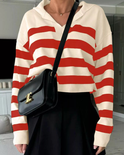 Striped Dropped Shoulder Knit Top