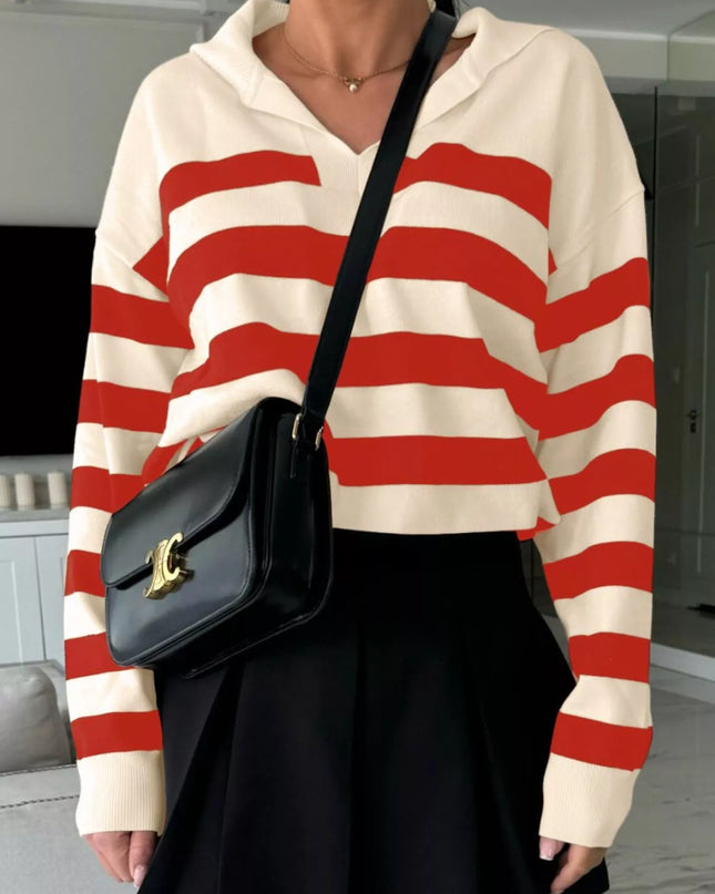 Striped Dropped Shoulder Knit Top