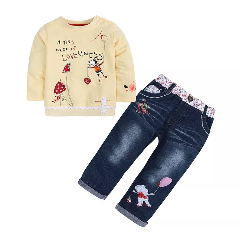 Children's Round Neck Top and Jeans Set