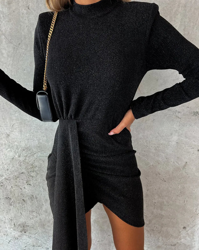 Heathered Mock Neck Long Sleeve Mini Dress