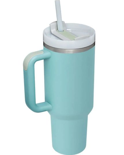 Stainless Steel Tumbler with Upgraded Handle and Straw Teal One Size