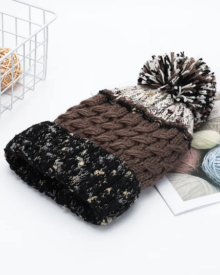 Contrast Thermal Hat with Pompom Brown One Size