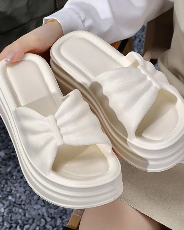 Open Toe Platform Slippers White