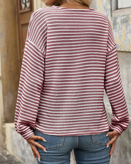 Striped V-Neck Button Front Casual Top