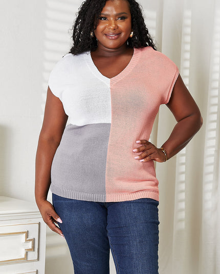 Color Block V-Neck Knit Top