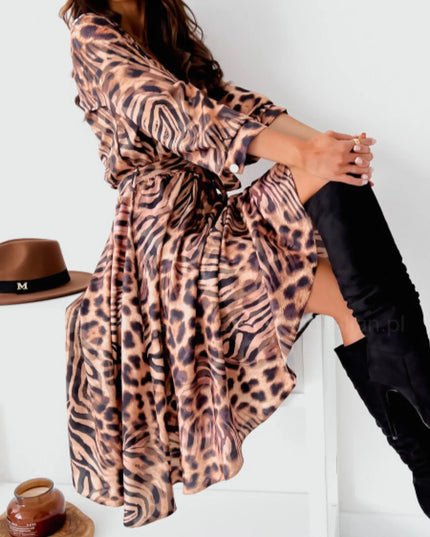 Printed Tie Waist Midi Dress 