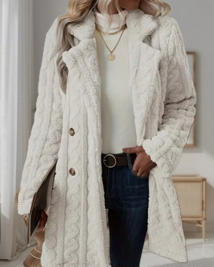 Double-Breasted Fleece Longline Coat White