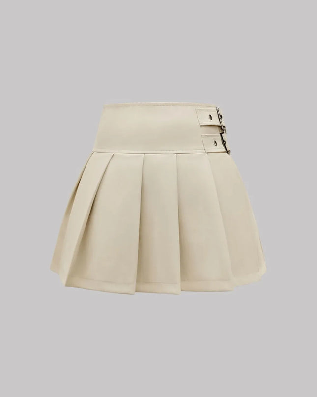 Buckle Decor Pleated Mini Skirt