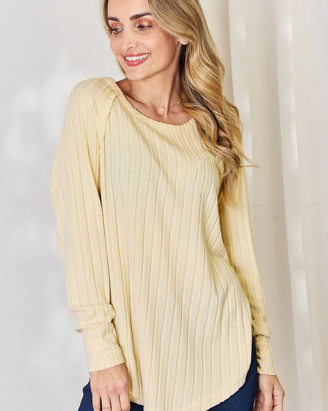 Basic Bae Full Size Ribbed Round Neck Slit T-Shirt