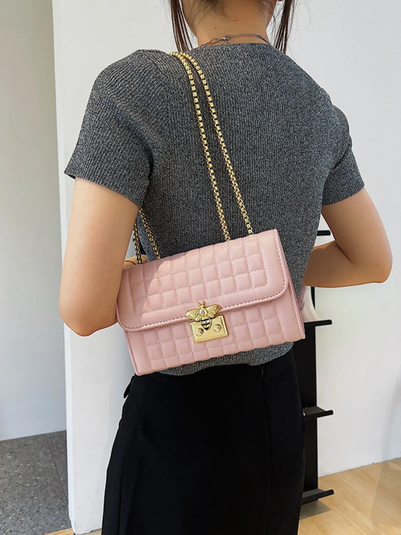 Quilted Chain Shoulder Bag Pink One Size