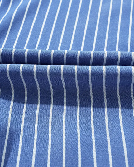 Stripe Frilly Split Neck Shirred Ruffle Sleeve Short Shift Dress