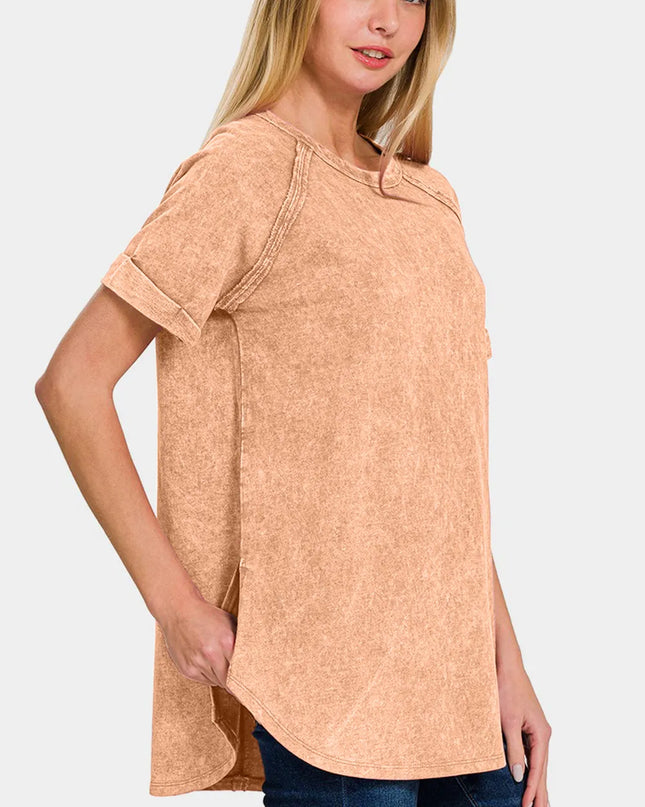 Zenana Heathered Round Neck Short Sleeve Top