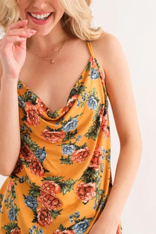 And The Why Floral Printed Casual Tank Top MUSTARD