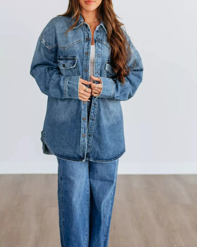 Snap Down Dropped Shoulder Denim Jacket