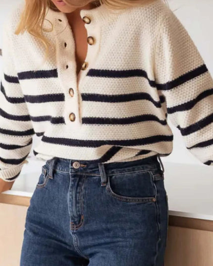 Striped Button-Front Sweater