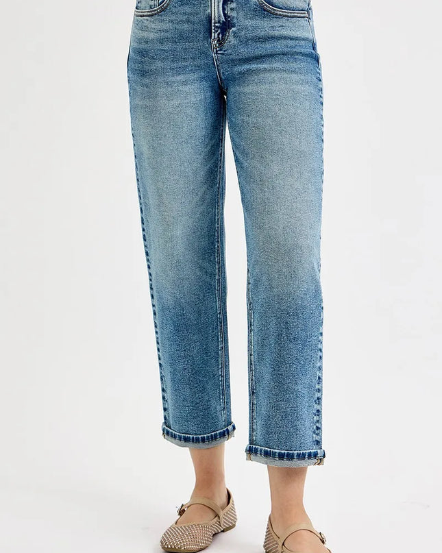 RISEN Full Size High Rise Crop Boyfriend Jeans Plus Size