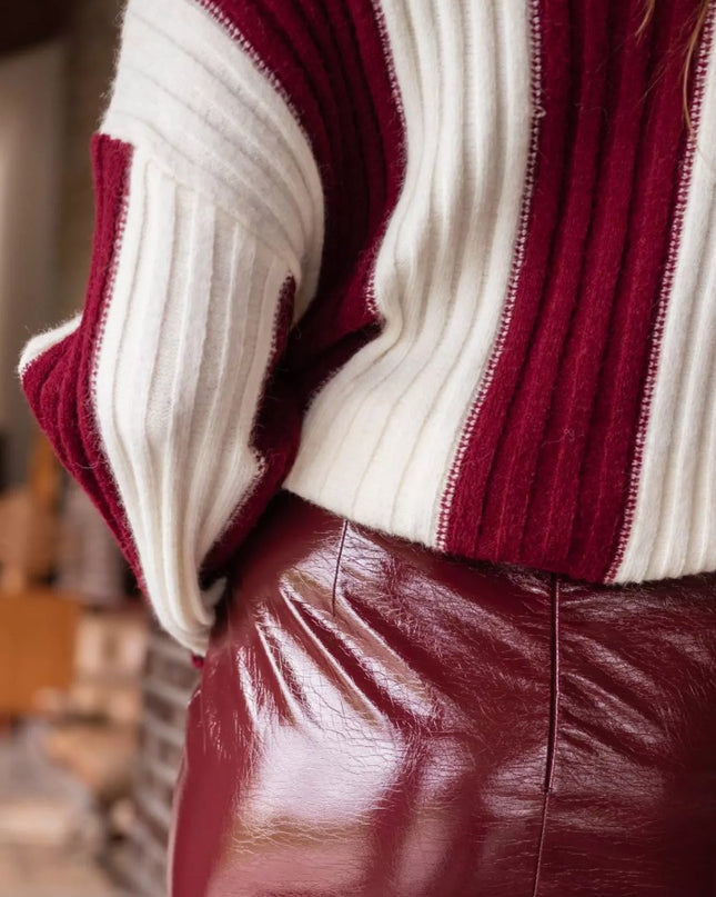 Color Block Ribbed Turtleneck Sweater