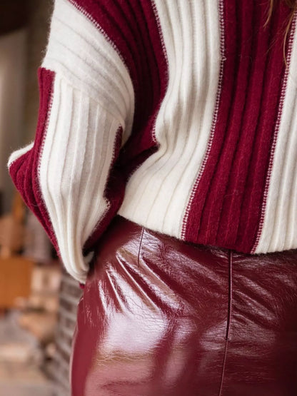 Color Block Ribbed Turtleneck Sweater