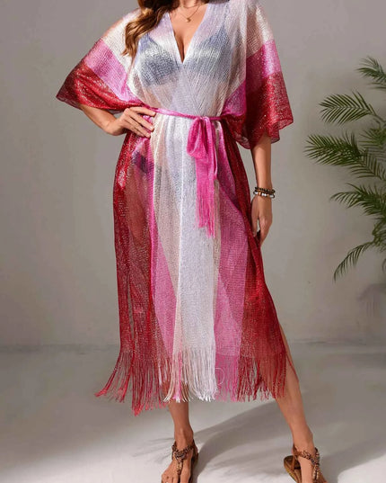 Gradient Fringe Kimono Cover-Up
