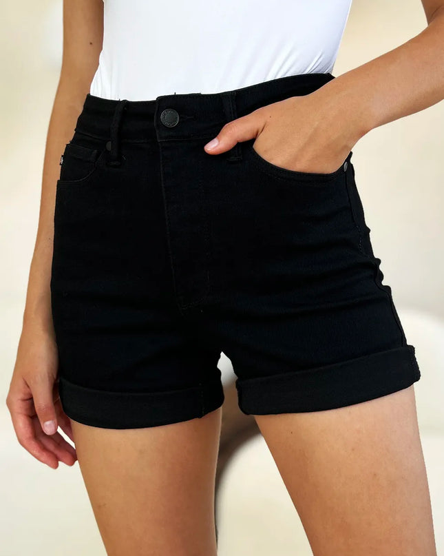 Judy Blue Full Size High Waist Tummy Control Cuffed Denim Shorts