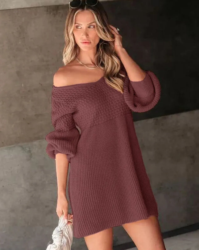 Perfee V-Neck Long Sleeve Sweater Dress