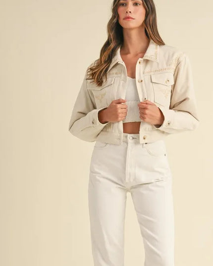 MABLE Embroidered Quilted Cropped Jacket