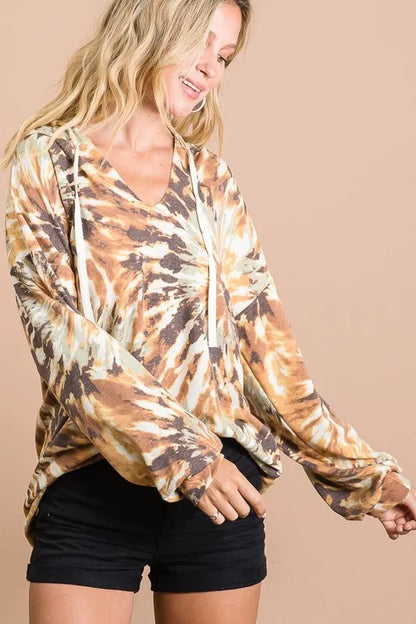 BiBi Tie Dye Terry Hoodie With Twill Tape Drawstring
