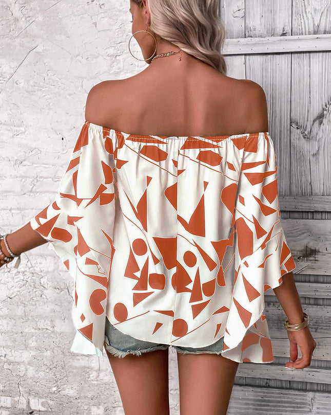 Printed Off-Shoulder Bell Sleeve Blouse