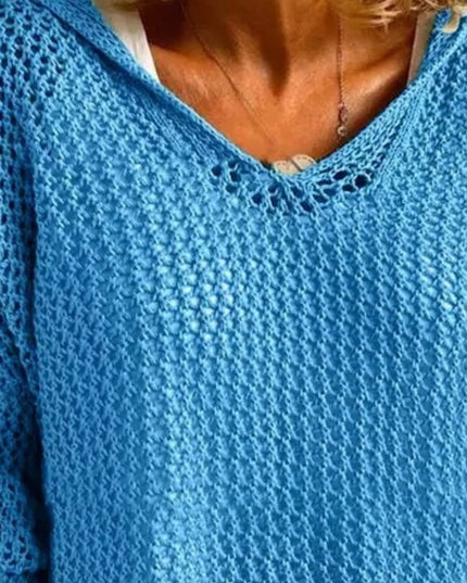 Openwork Long Sleeve Hooded Knit Cover Up