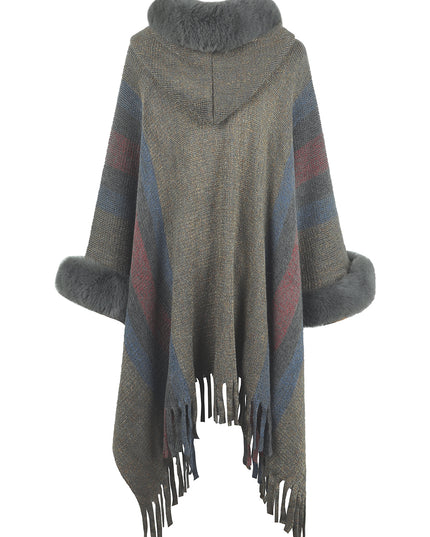 Color Block Fringe Detail Poncho