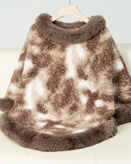 Furry Contrast Three-Quarter Poncho Taupe One Size