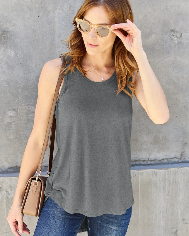 Basic Bae Full Size Round Neck Curved Hem Tank Gray