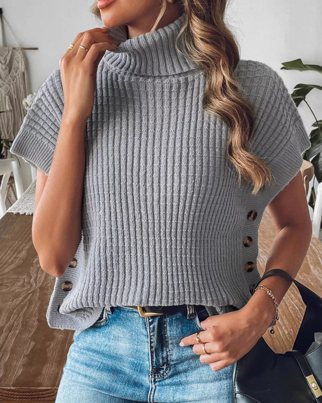 Turtleneck Side Decor Button Sweater Vest