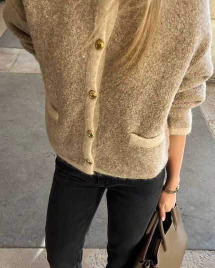 Textured Knit Cardigan with Gold Buttons