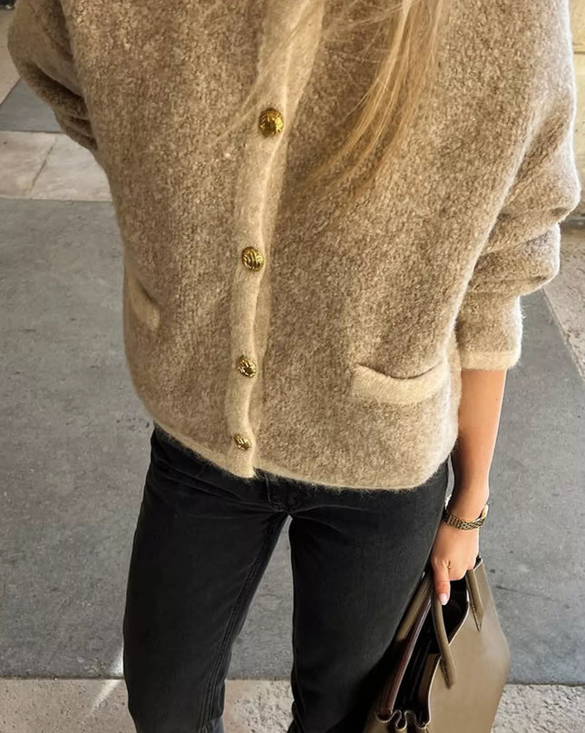 Textured Knit Cardigan with Gold Buttons