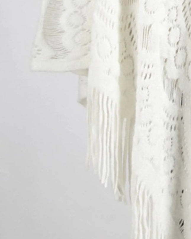 Fringe Openwork Surplice Cape Sleeve Poncho